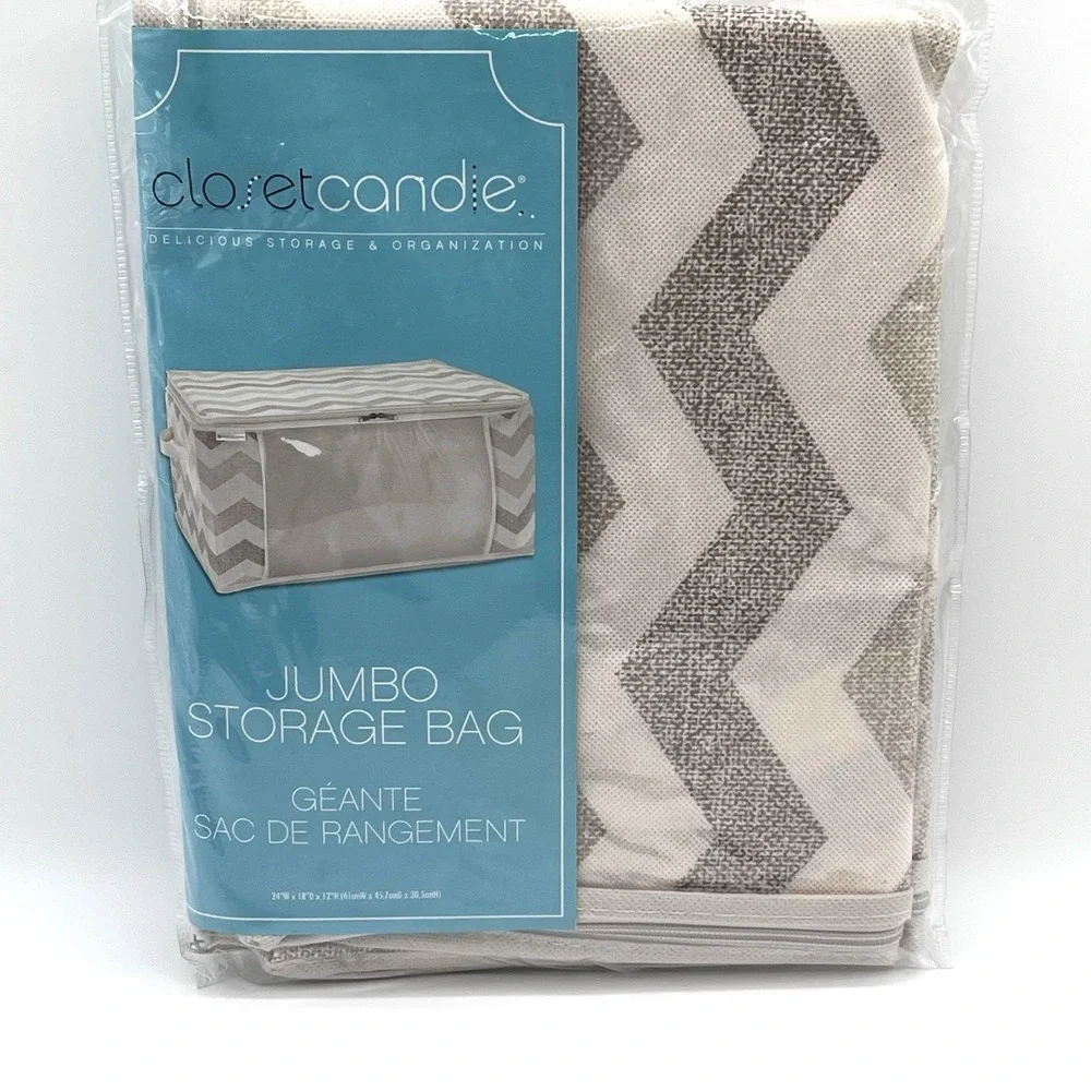 Jumbo Storage Bag Zippered Dust Proof Chevron Tan Taupe New Dorm Closet